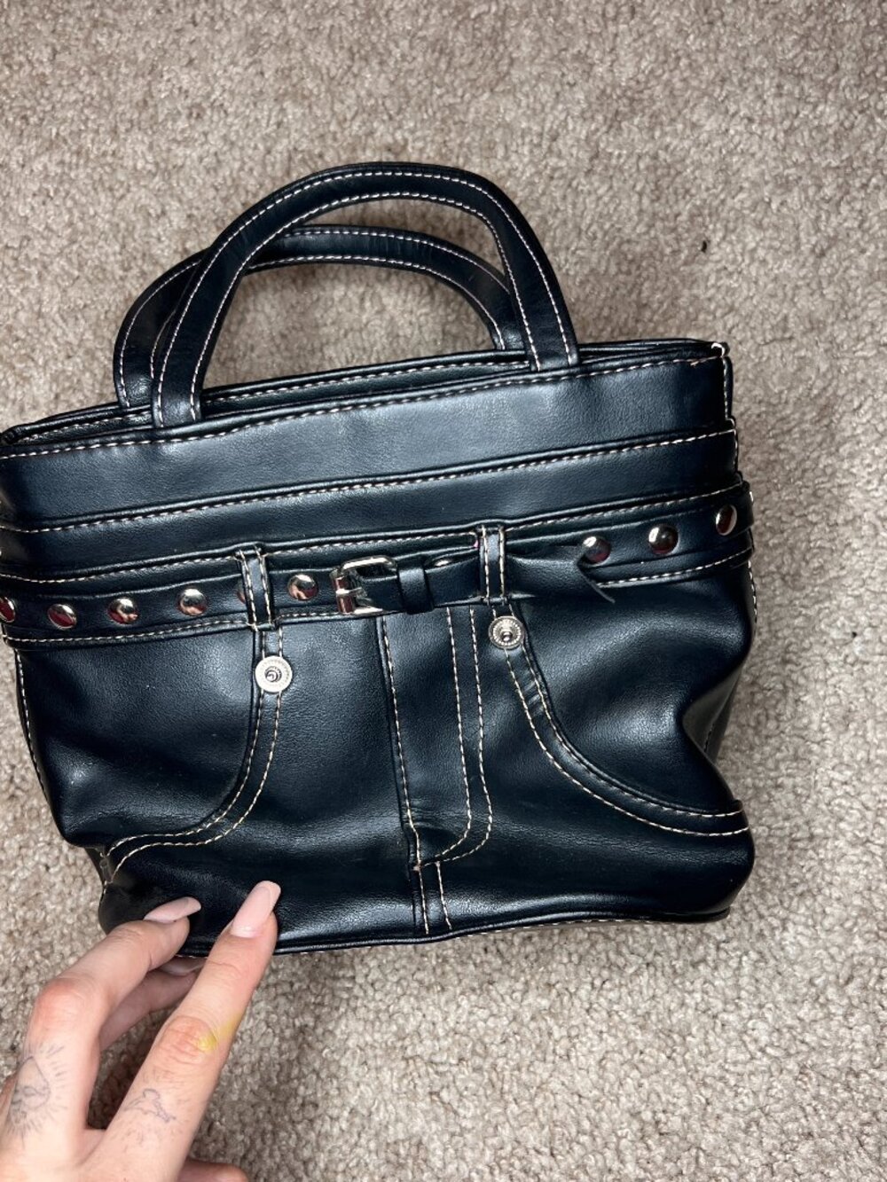 Pleather Jean Pant Mini Handbag Unique Some Studs Super Cute Grunge Goth Classy